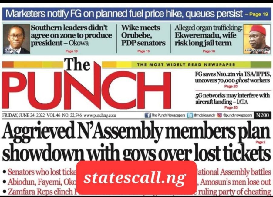 Front Page Headlines from Top Nigerian Newspapers, Today, 02th Jun 2024